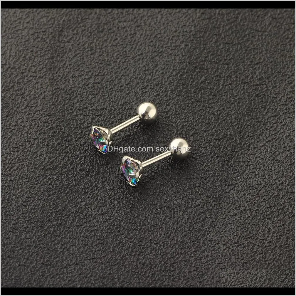 16g stainless steel rainbow zircon tragus earing cartilage piercing ear studs helix barbell fancy body jewelry