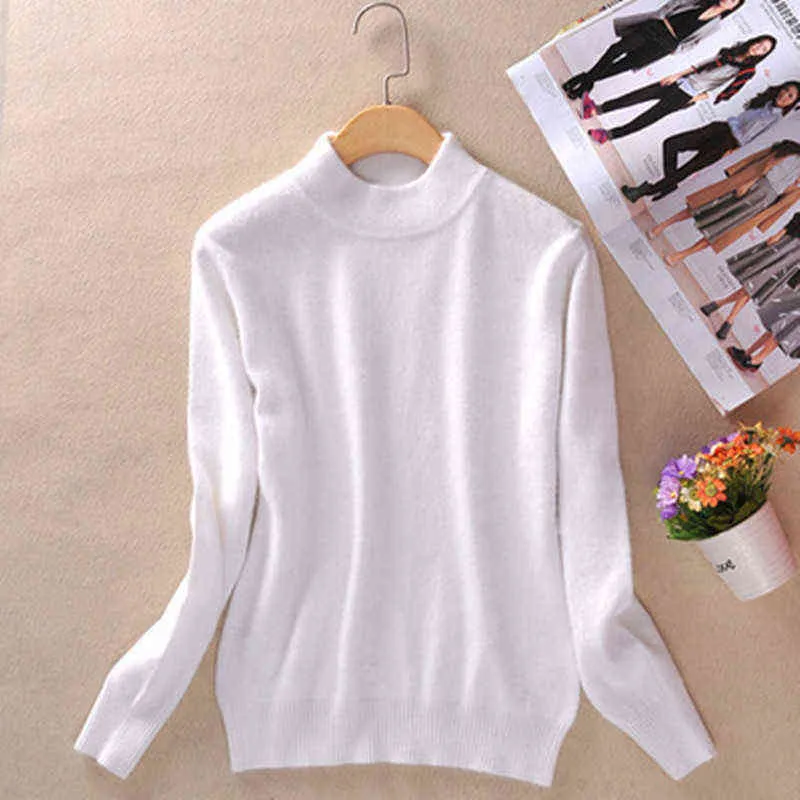 Damenpullover 19 Farben Wolle Reiner Kaschmirpullover Frauen Pullover Langarm Pull Femme Halber Rollkragenpullover Plus Größe 1z