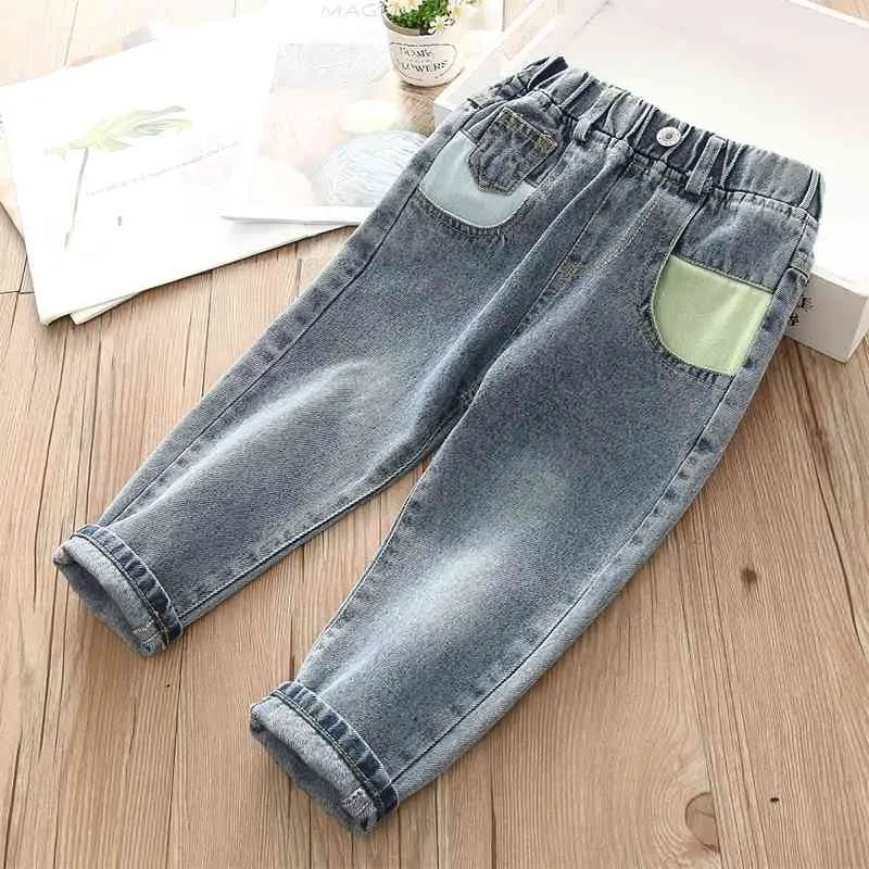 Весна осень 2 3 4 6 8 10 лет детские карманные упругие хлопковые цветные лоскутные ткани джинсовые джинсы для детей детские девушки 210529