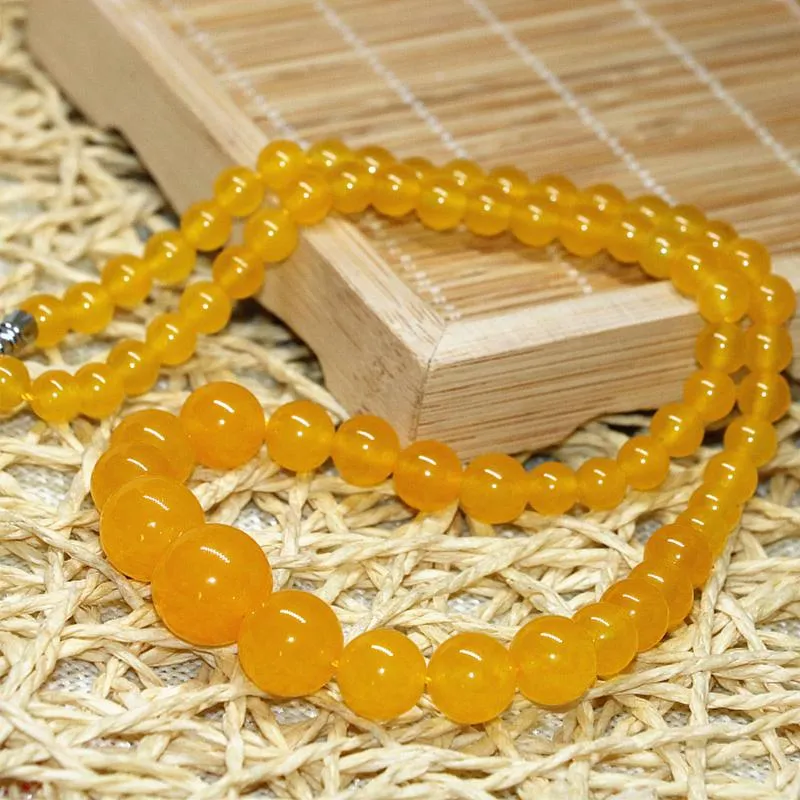 6-14mm Natural Jades Yellow Stone Chalcedony Round Beads Necklace For Women High Grade Tower Chain Choker Jewelry 18inch B624 Chokers