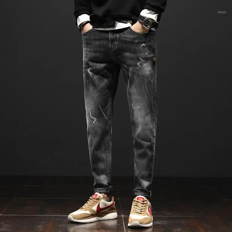 Men's Jeans Man Long Denim Trousers Qiu Dong Outfit Micro Kuo Nine Depots Little Logo Straight Cultivate One's Mo