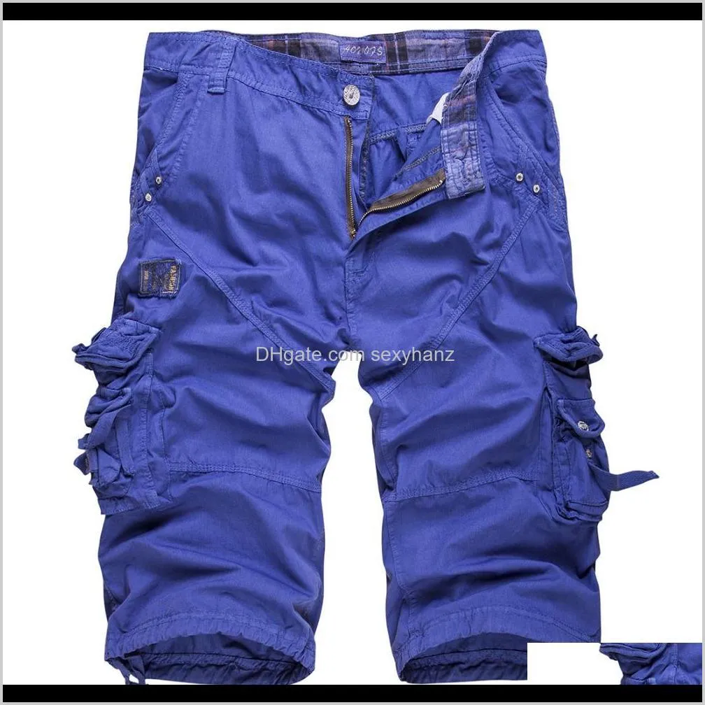 Abbigliamento da uomo Abbigliamento Drop Delivery 2021 Estate all'ingrosso Multi tasche Cargo Uomo Cotone Casual Allentato sotto il ginocchio Lunghezza Pantaloncini militari Pantaloni da jogging B