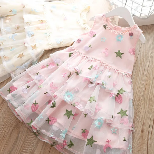 Baby sommar klänning för flicka barn ärmlös kläder barn flickor blommig prinsessa bröllopsfest skolan eleganta klänningar 3 år Q0716