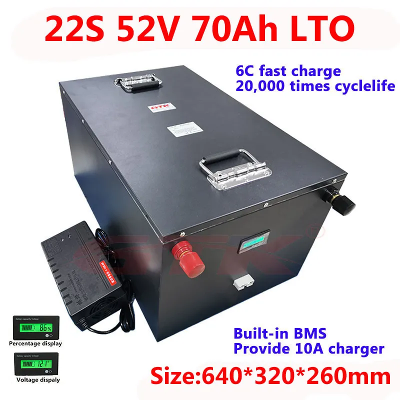 GTK LTO 52V 70Ah Lithium Titanate Battery pack with bluetooth fuction for 48v 52v motorcycle Solar system tricycle RV EV+10A Charger