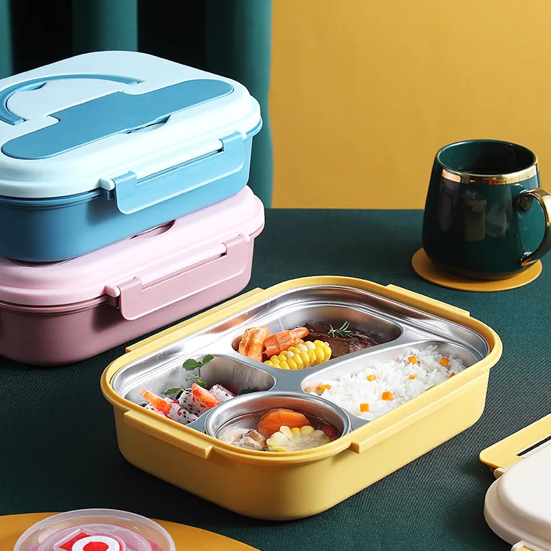 Paslanmaz Çelik Yalıtımlı Öğle Yemeği Kutusu Öğrenci Okulu Tek Katlı 3 Izgara Lunchbox Sofra Bento Gıda Konteyner Depolama Kahvaltı Kutuları WLL1106