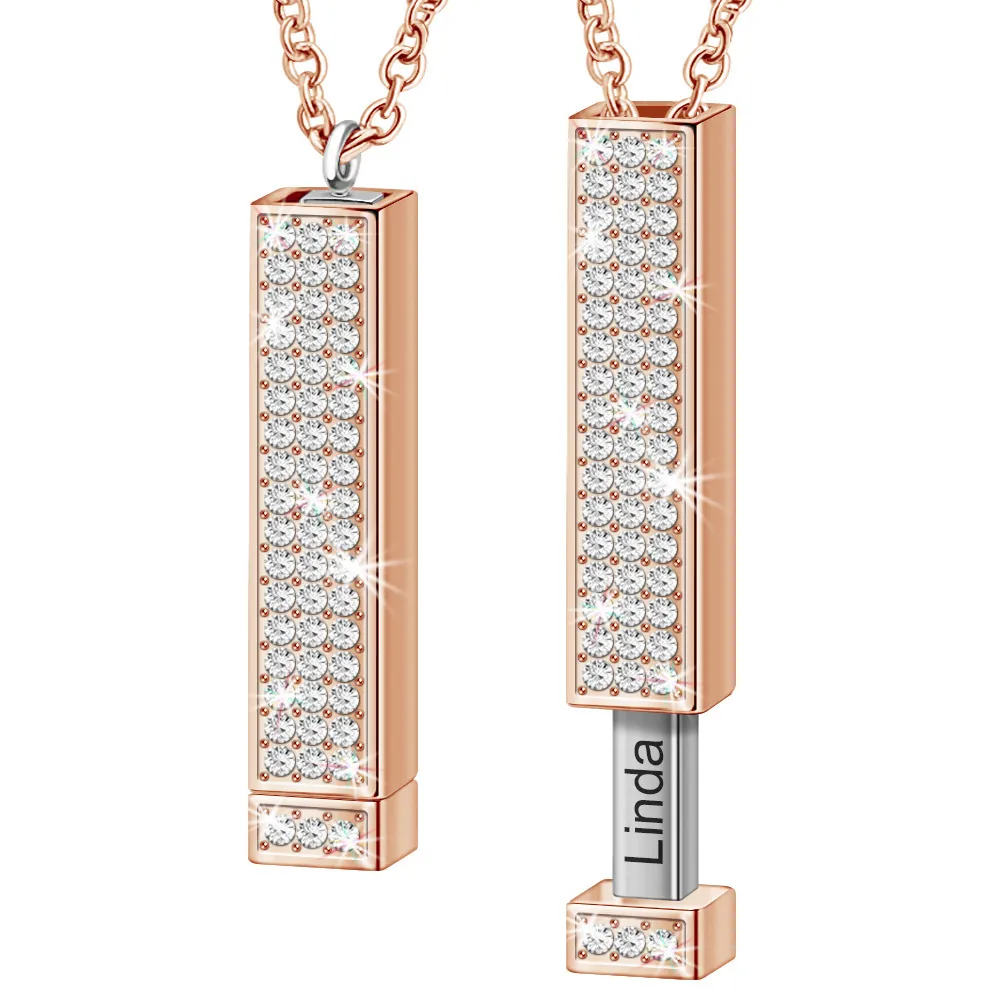 Poshfeel Collier avec pendentif en cristal blanc avec nom gravé en barre 3D personnalisé pour femme