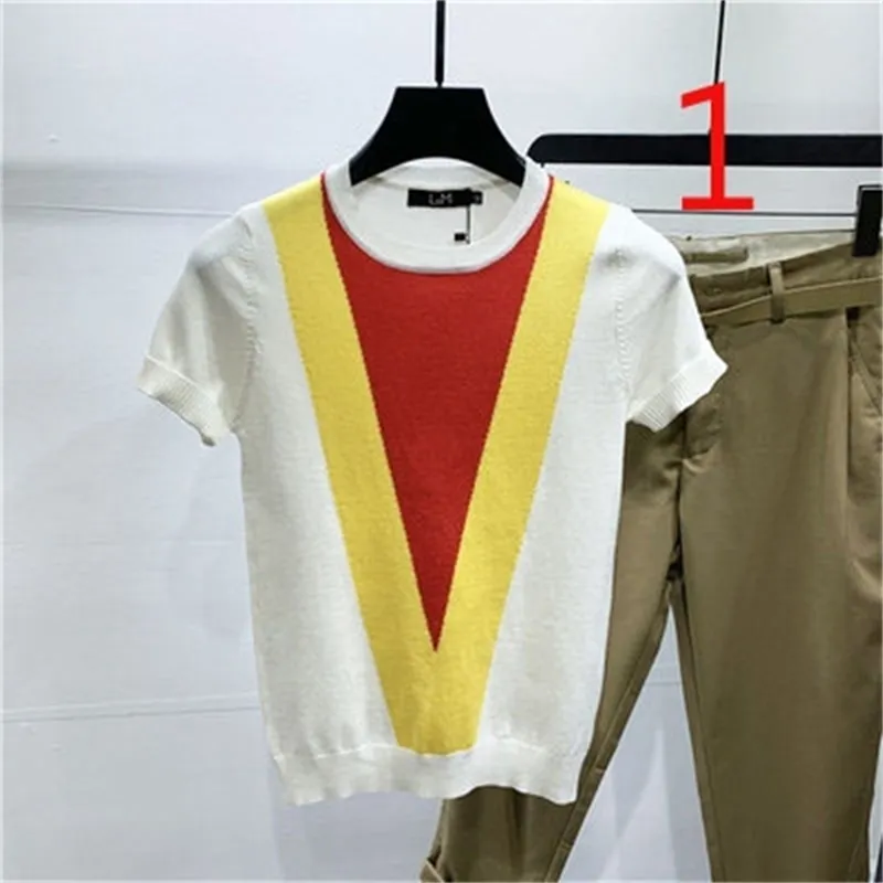 Trendy yakışıklı erkek colorblock çizgili kısa kollu t-shirt yaz buz ipek yarı kollu 210420