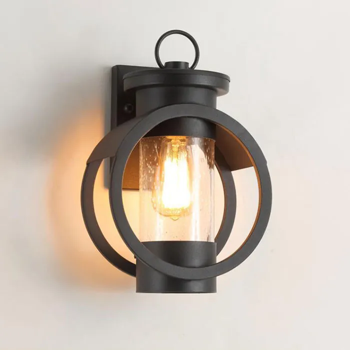 Lampes de lanterne murale extérieure à LED à une lumière noir mat applique intérieure extérieure lumière 7W Filament Edison ampoule murs montage appliques lampe de porche 85-265V