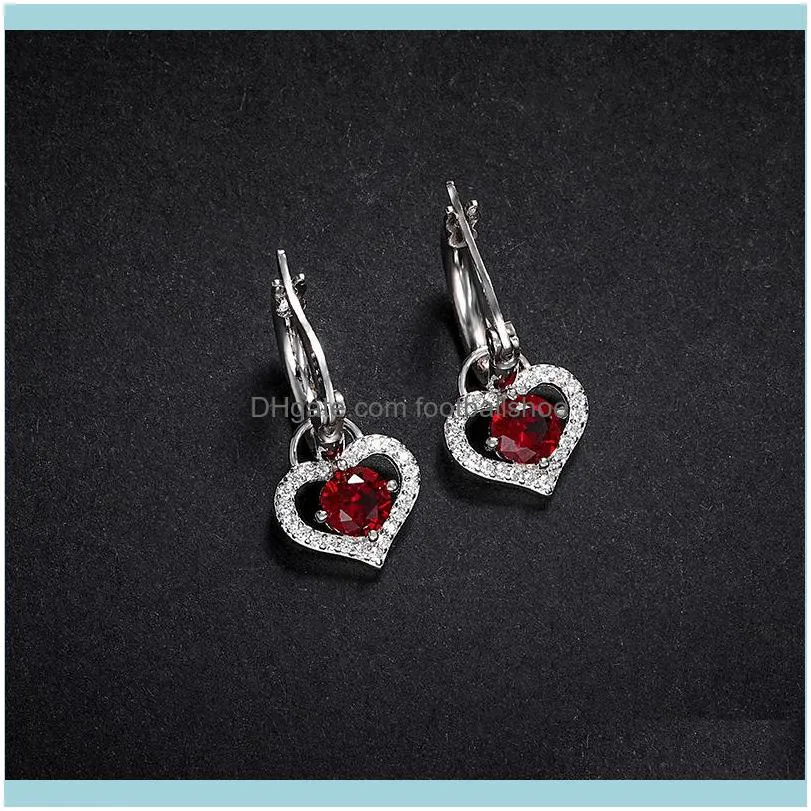 peach Love temperament red female French net heart buckle S925 silver concentric lock short Earrings ear accessories