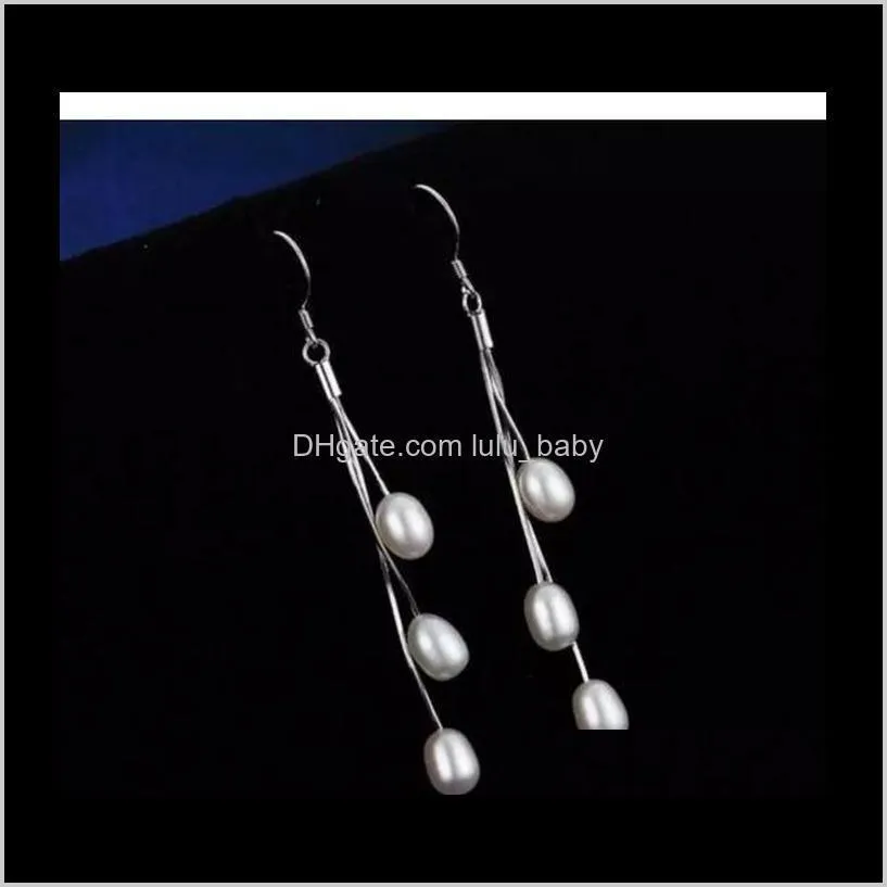 a pairs of 7-8mm water droplets shape white nature pearl earring 925 silver