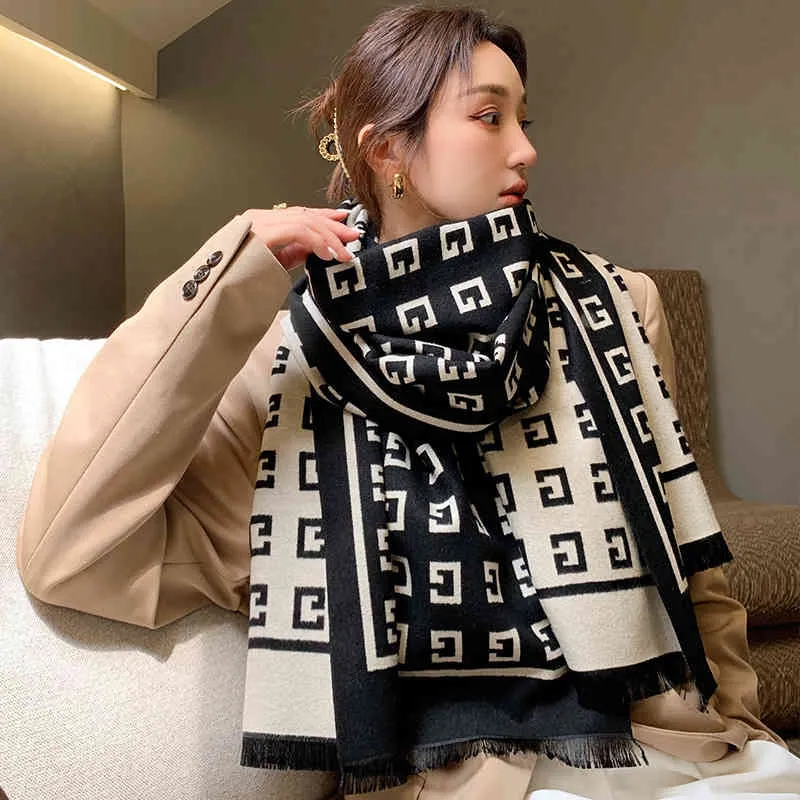 Scarves Scarf 2021 winter Korean double sided large G letter versatile warm shawl with spring and autumn Bib womens fashion