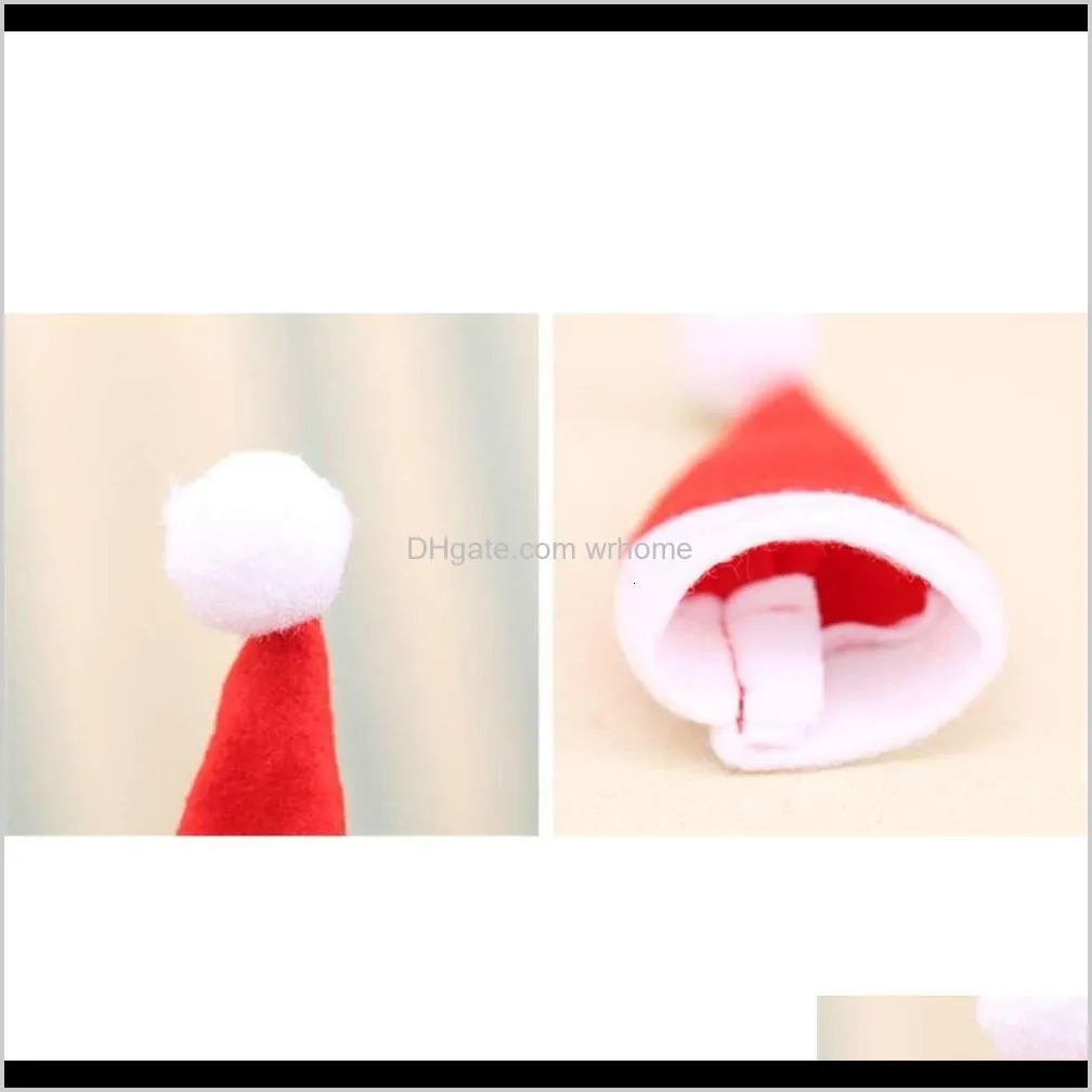 Christmas Santa Claus Hat Decoration For Knife And Fork Set Beer Bottle Wrap Hat Candy Gift Bag For Wedding Party Festival 6*12cm