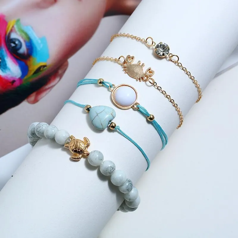 Bohopan Lovely Animals Bracelets Bangles For Girls Heart Shape Bracelet Sets Thin Blue Line Cuff Beads 2021 Bangle