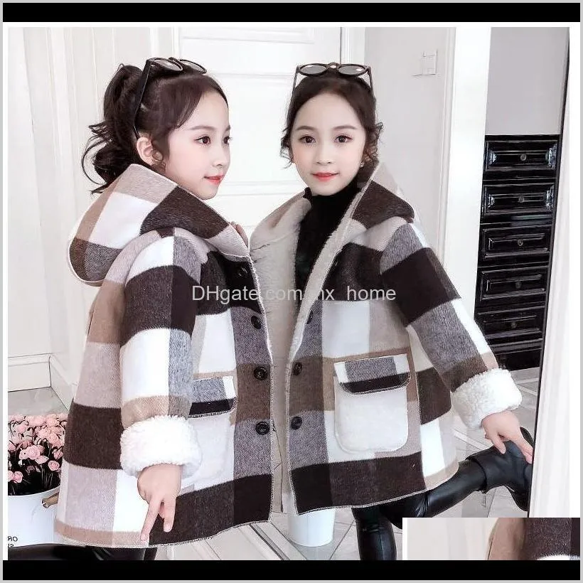 Baby Kids Maternity Drop Delivery Spring Autumn 2021 Big Casual Plaid Jackets Hooded Outwear Fashion Woolen Long Coats Children Clothing Cute