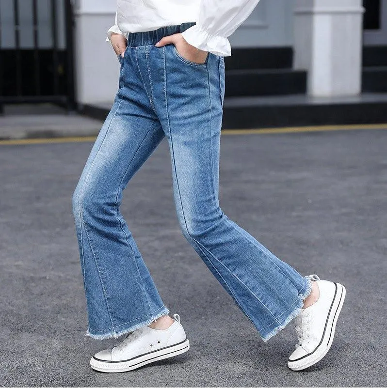 Girls' Flare Jeans, Denim Boot Cut Pants, Solid Color, for Kids and  Teenagers, Spring and Autumn, Sizes 4, 6, 9, 12, 14