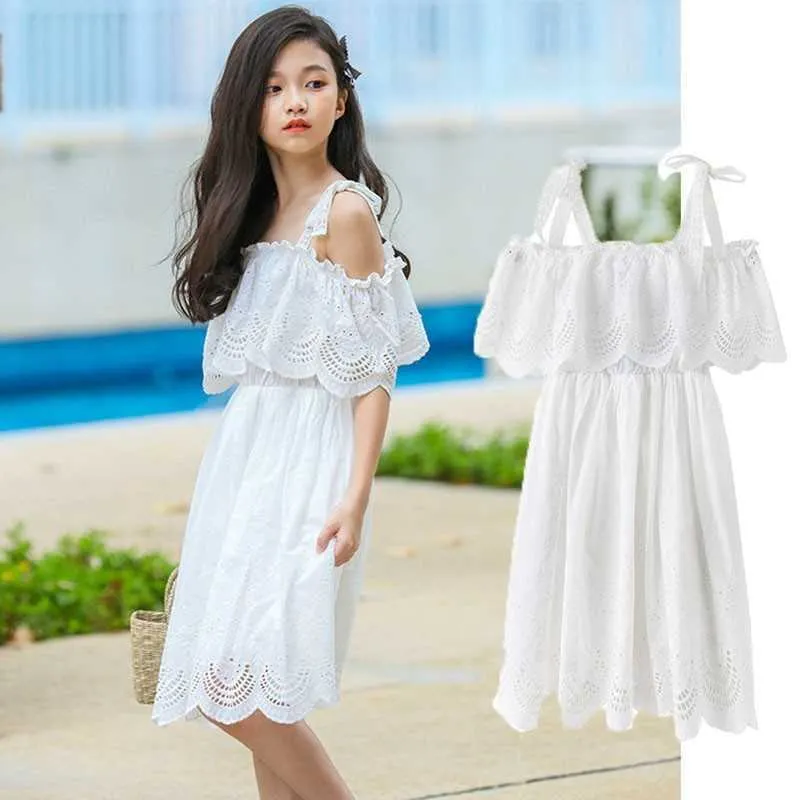 Dress For Girles 5 To 6 Years 12 To 14 Years White 2020 Teenage Princess Dresses Girl Summer Style Knee Length Children Clothing Q0716