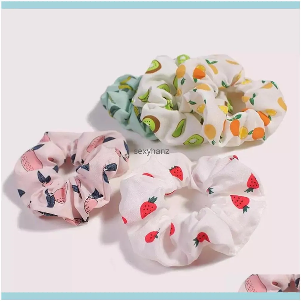 Friut Print Candy Color Strawberry Girl Circle Chiffon Lady Scrunchies Elastic Hair Band Hair Starry Romance