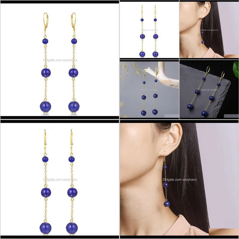 stone bay s925 silver lapis lazuli long personalized gold plated simple fashion earrings