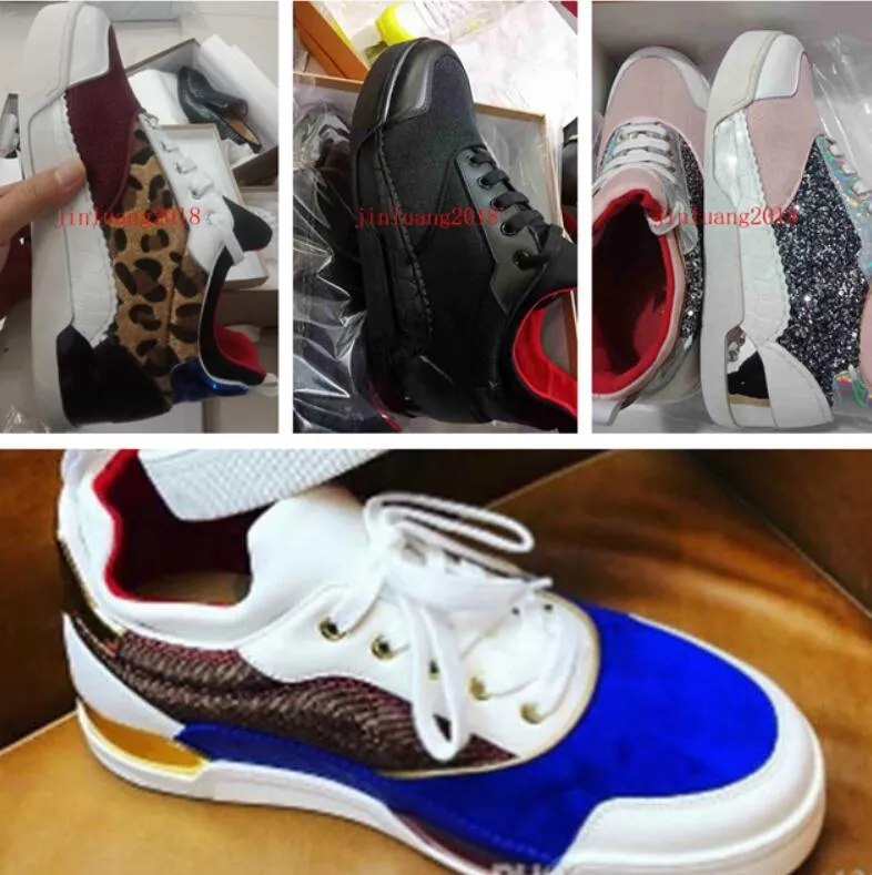 2021 Sapatos Esportivos Originals Box Designer Men's Aurelien Flats, com apartamentos de alta qualidade ao ar livre e de lazer Homem Red Sole Sneakers EU38-46