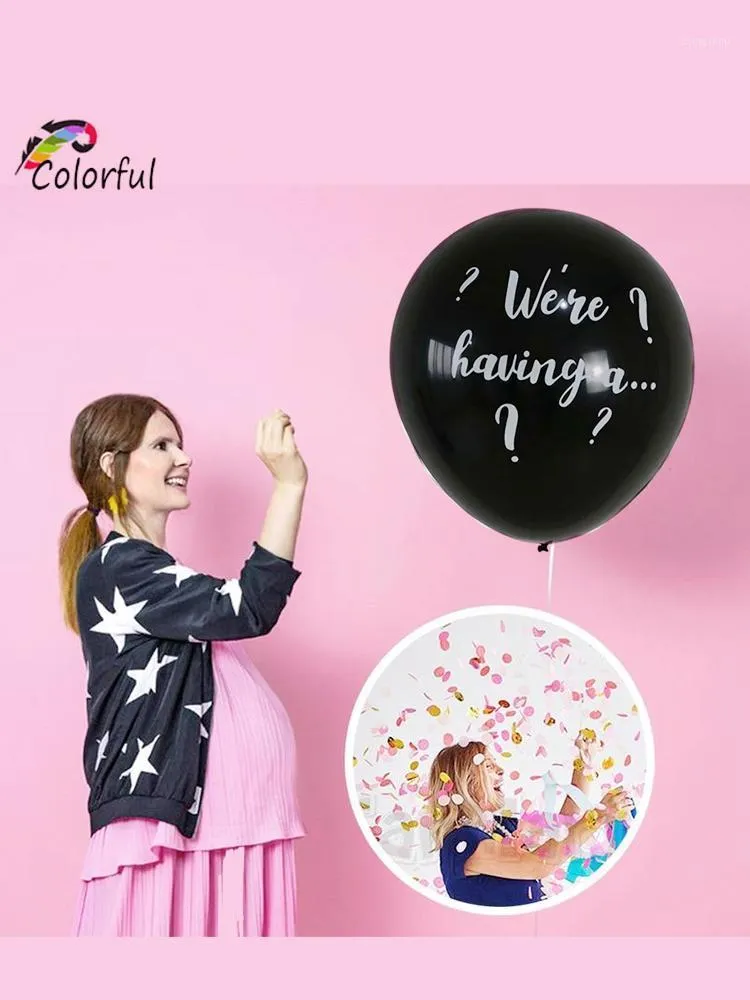 Tum pojke eller flicka ballong svart fest dekoration latex med konfetti kön avslöja globos baby shower