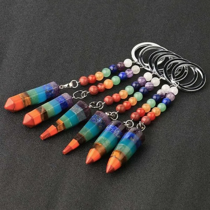 Keychains 7 Chakra Natural Stone Keychain Ring For Women Men Decoratie Geschenk Reiki Yoga Healing Key Chain Car Bag accessoires