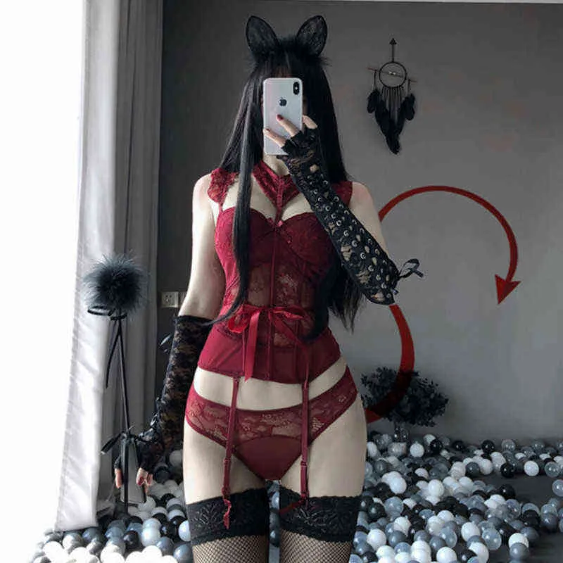 Nxy sexy set sexy corset top erotische lingerie cosplay kostuums kant kijken door vrouwen meid bustier dij-highs kouseband taille trainer 1130