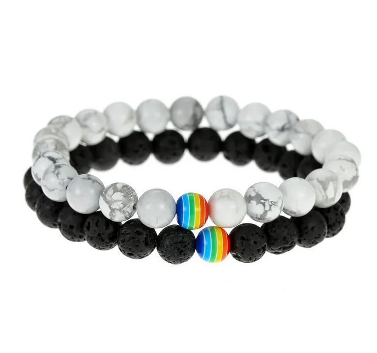 8mm kralen armband regenboog streng witte pijnboom frosted stenen paar armbanden mode-sieraden voor vrouwen mannen groothandel