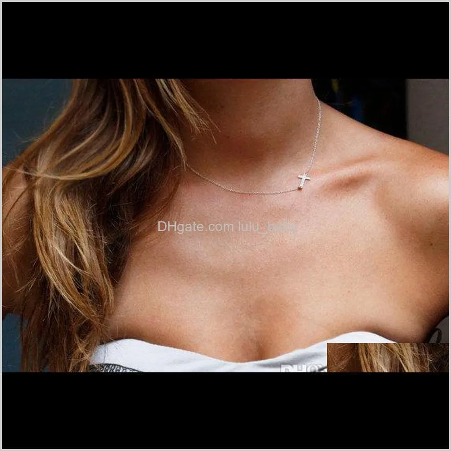 women necklace gold sideways cross necklace tiny cross celebrity gold / sliver filled chain choker necklace statement jewelry