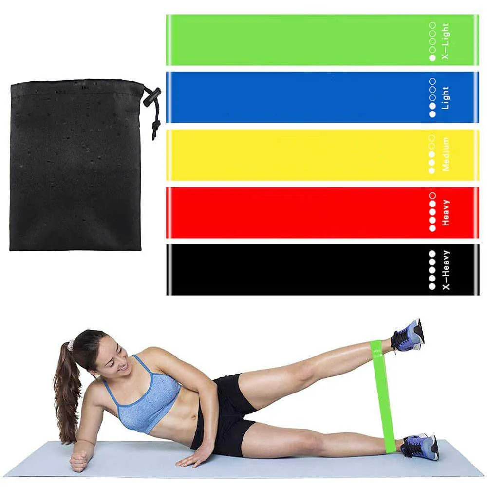 5Pcs/set Resistance Bands with 5 Different Resistance Levels Yoga Bands Home Gym Exercise Fitness Equipment Pilates Training H1026