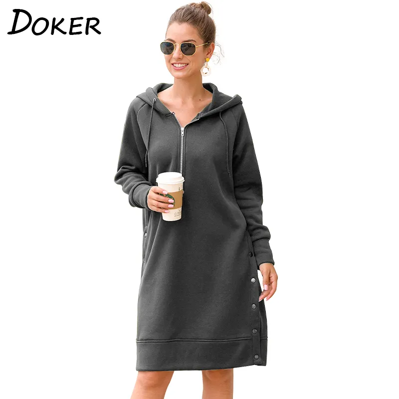 Höst Vinter Hoodie Dress Kvinnor Långärmad Plus Storlek Casual Harajuku Varm Oversize Pullovers Kvinna Mode Lång Sweatshirts 210423