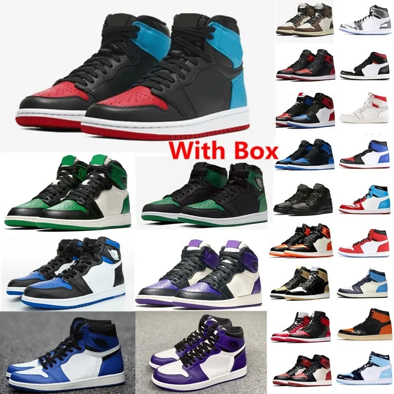 Skyline Taxi Basketball Shoes Men Women University Blue and Grey Sneakers Bleached Aqua Black Dark Powder Blue Gym Red Jumpman 1 1S Panda Black Trainers With Box