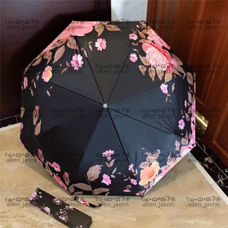 Paraguas de flores de moda Paraguas de lujo plegables automáticos Hipster Paraguas de sol multifunción de diseñador de viajes al aire libre de alta calidad
