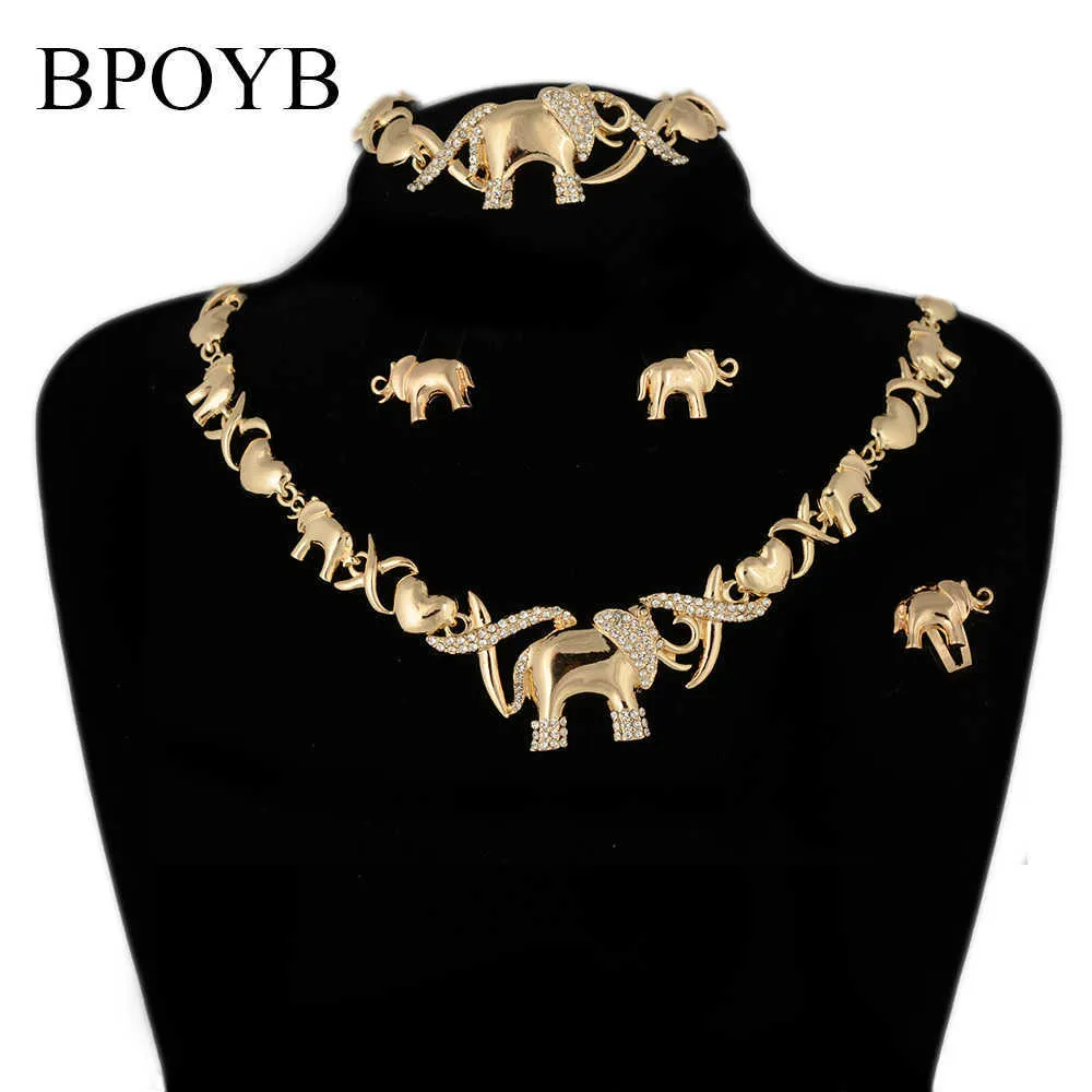 BPOYB Charms Elephant Xoxo Jewelry Set Dubai Afican Gold Color Jewelri Necklace Earring Bracelet Ring 4 Pieces