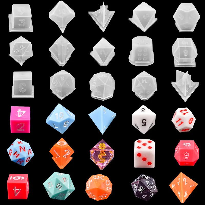 Verktyg 7 Former Fillet Square Triangle Dice Mold Dice Digital Game Silicone Mold Crystal Epoxy Spegel Antal Brevhartsformar