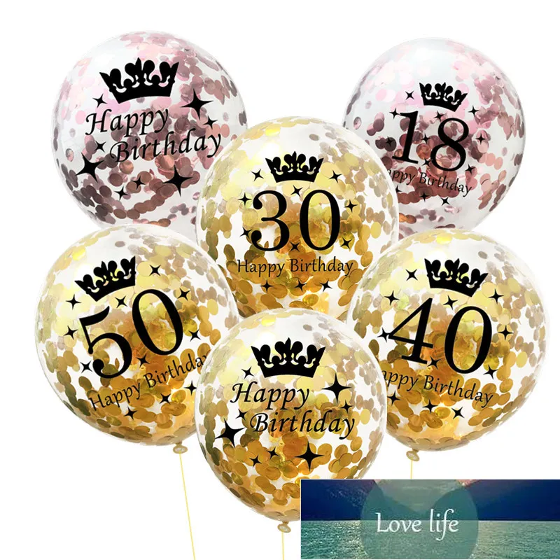 5 pcs 12 polegadas confetti balloons látex rosa ouro balões de aniversário 18 21 30 40 50 anos velho aniversário decorações de festa de casamento