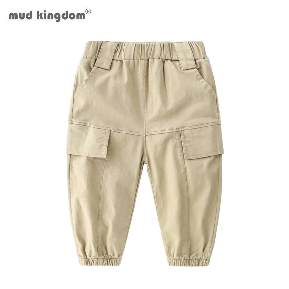 Mudkingdom Toddler Boys Cargo Pants Casual Fashion solide taille élastique pour enfants 210615