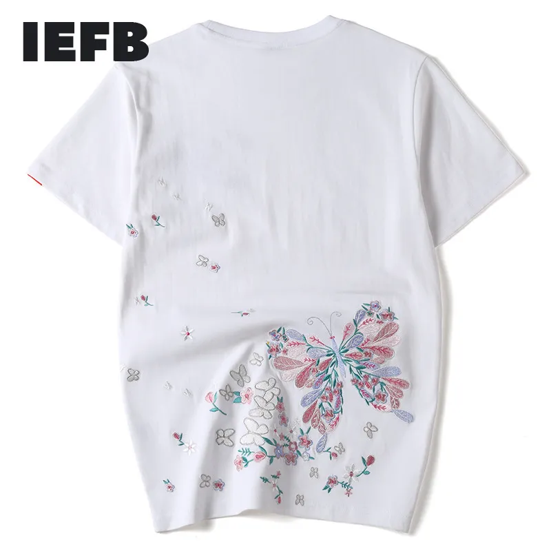 IEFB Summer Butterfly Embroidery T-shirt For Men Chinese Style Loose Big Size Cotton Fashion Short Sleeve Tee Couple 9Y5868 210524