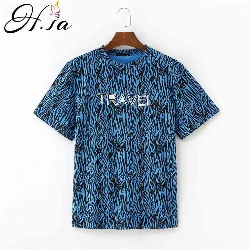 H.SA Zebra Strosed Shirts Harajuku Vintage T-shirt Femme T-shirt à manches courtes Voyage Voyage Voyage Tee Tee Tee Tee Tees Tees en coton 210417