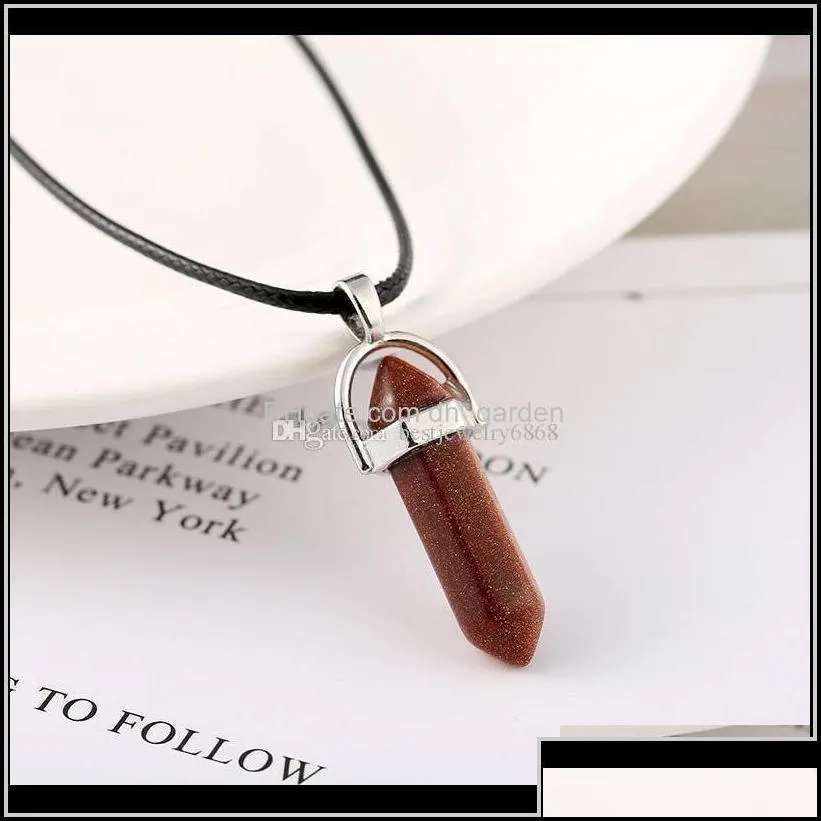 Hexagonal Prism Necklaces For Women Men Natural Healing Crystals Quartz Point Stone Pendant String Rope Chains Fashion 5Uyy3 Yk30W