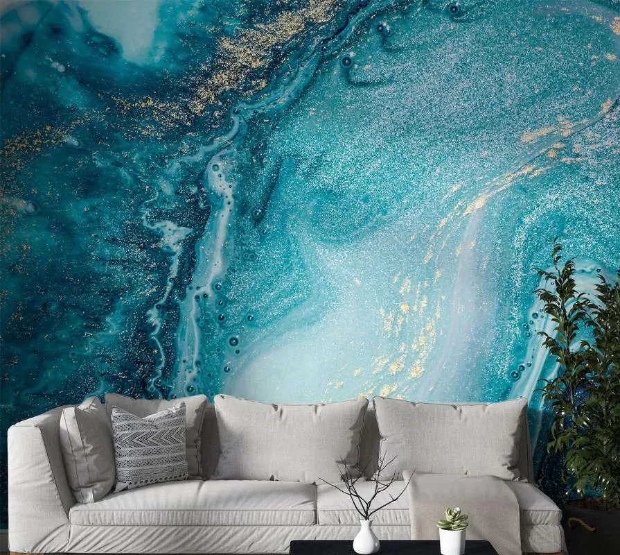 数量限定商品 壁紙の鮮やかな大理石の壁紙 金のディテール付き青 皮とスティックの取り外し可能な壁ポジター リビングルームの装飾 Mur1072 正規店販売 Acelerando Com Ec