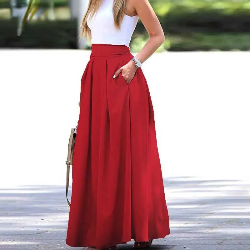 Stylish Pleated Maxi Skirts Womens Spring Sundress ZANZEA 2021 Casual High Waist Long Vestidos Female Solid Faldas Saia 7 Y1006 From 10 03 DHgate