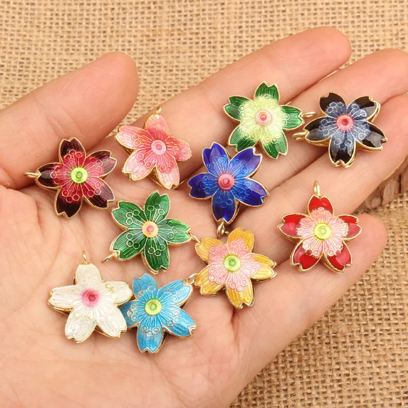 Kolorowe Cloisonne Emalia Star Charms DIY Biżuteria Dokonywanie Wisiorek Kolczyki Naszyjnik Bransoletka Keychain Miedź Akcesoria 10 sztuk