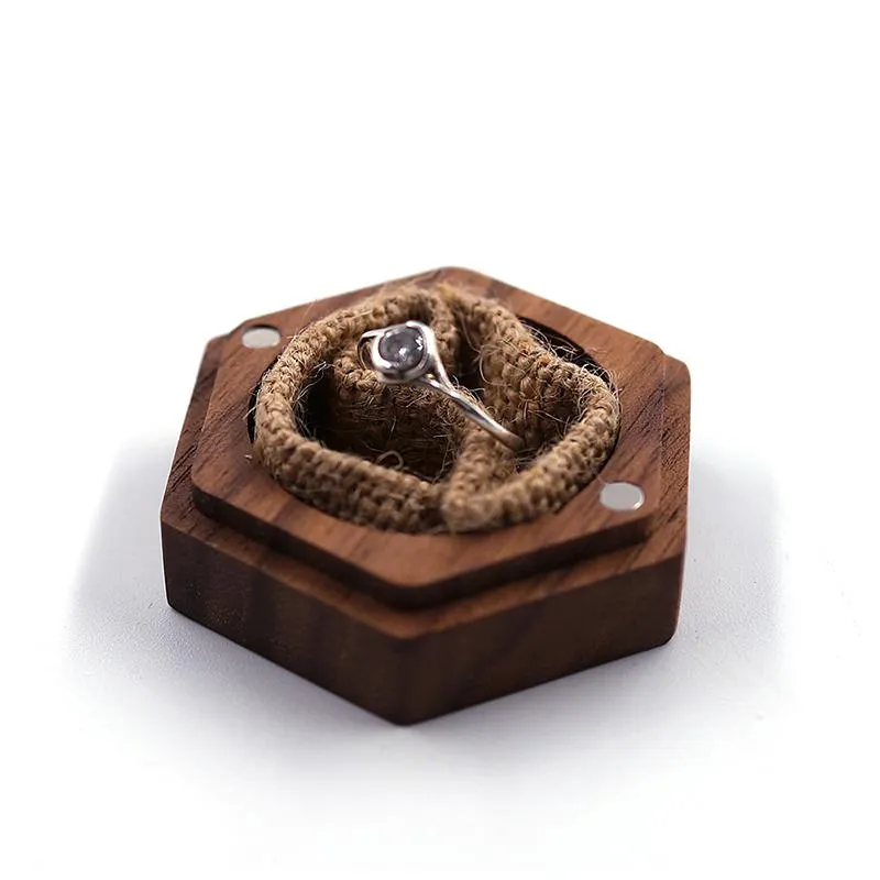 Black Walnut Wood Ring Boxes Gift Wrap DIY Carving Handmade Jewelry Box Creative Necklace Earrings Storage Wedding Supplies