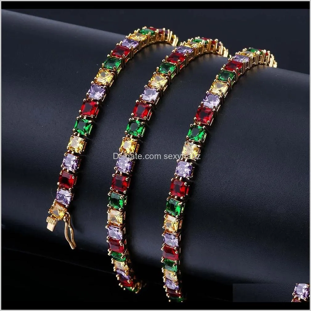 european and american explosive character hip-hop color zircon necklace with four color square zirconia necklace