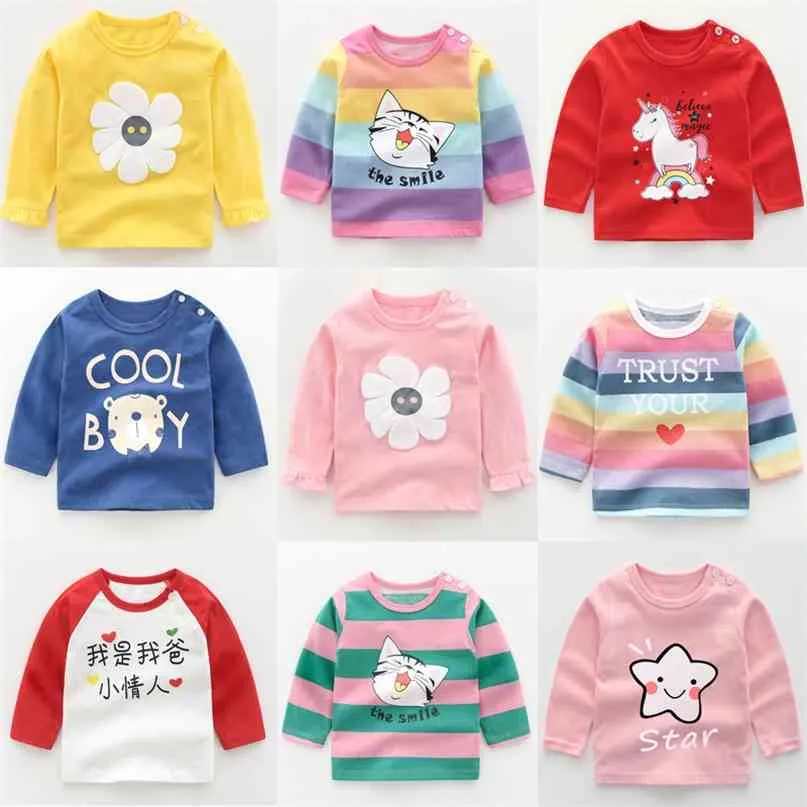 Kleinkindmädchen Kleidung Baumwolle Tops Kinder Cartoon Langarm Mädchen Kinder T-Shirt Baby Jungen Outfit Pullover 210911