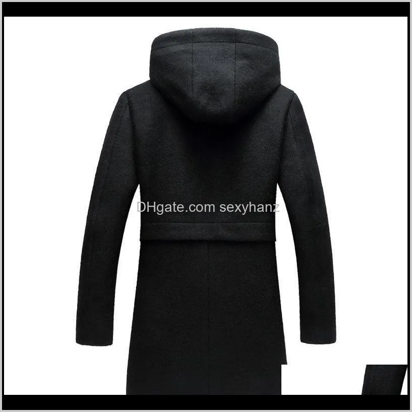 new men`s woollen overcoat winter male business casual hooded wool pea coat men brand overcoat casaco masculino bg18121