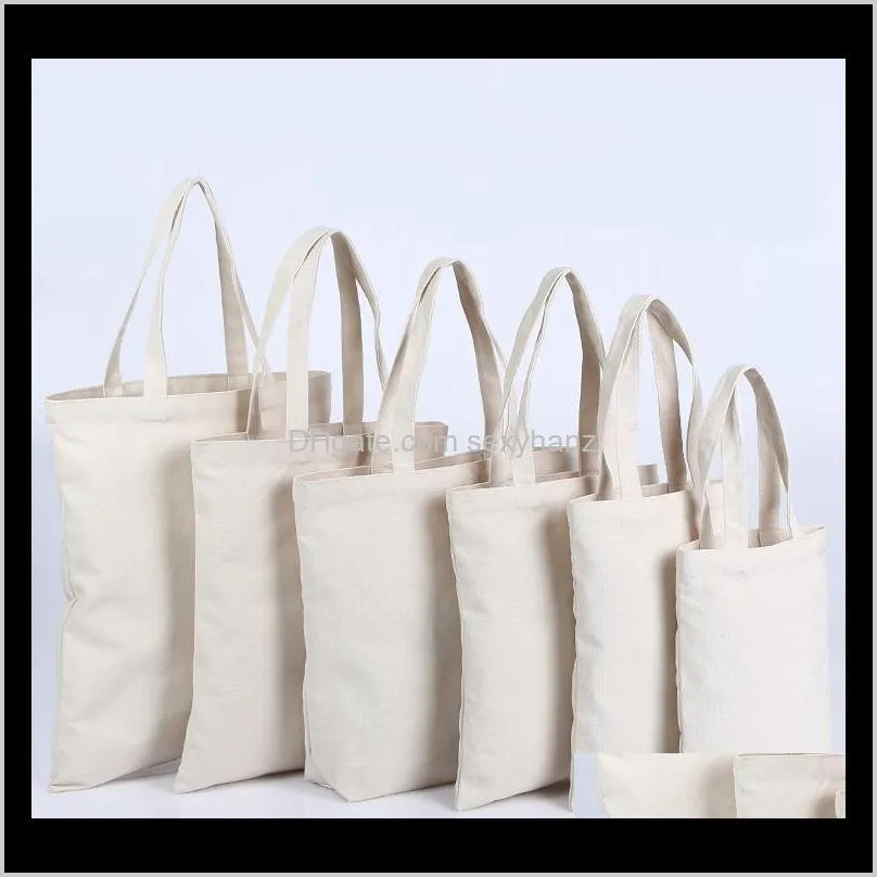 Pouches, Packaging & Display Jewelry Drop Delivery 2021 5Pcs Canvas Bag Reusable Shopping Grocery Tote Bags Cotton Cloth Handbags Women Custo