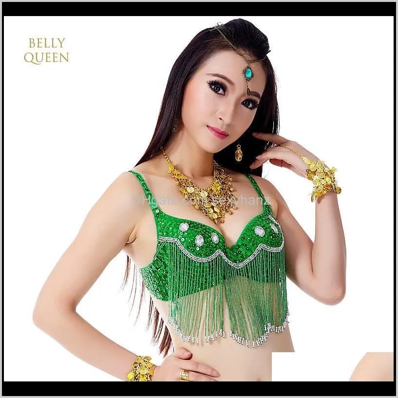 1 piece belly dance womens bra sequined brassiere push up deep plunge sliver gold dancing top tank belly dancing bra 9 colors ido0#