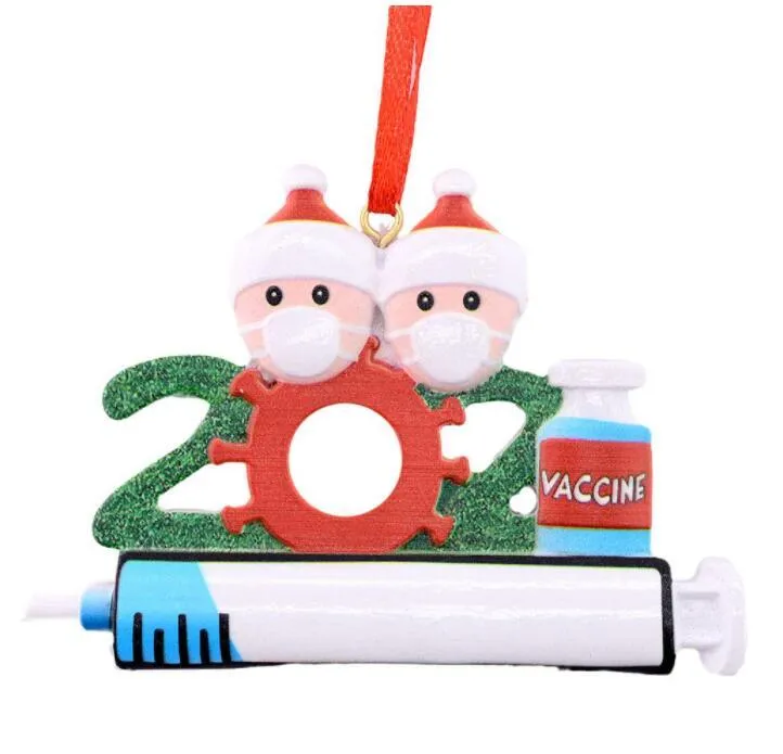 2021 Quarantine Christmas Decoration Plastic Personalized DIY Hanging Ornament with rope Santa Claus Pendant Social Distancing Party