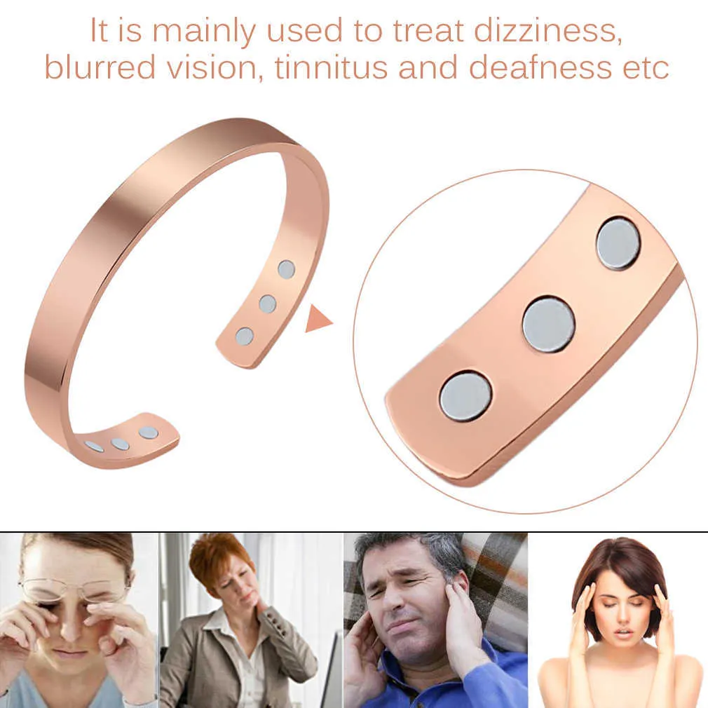 Unisex Magnetic Pure Copper Energy Magnetic Healthy Care Bracelets Bangle Healthy Jewelry Fitness Gold Color Men Women's Bangle Q0719